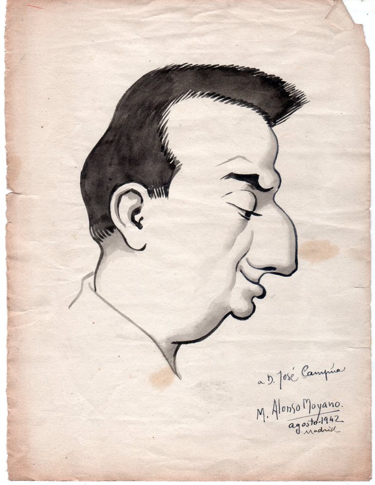 Caricatura de Campúa, fechada en agosto de 1042, realizada por Manuel Alonso Moyano