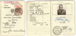 Pasaporte de Otto Skorzeny emitido en Madrid en el que figura su domicilio en la Avenida de José Antonio, 44 (actual Gran Vía)