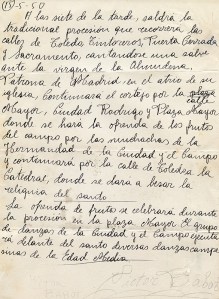 Nota informativa firmada por Víctor Babot con la previsión del recorrido de la procesión de San Isidro